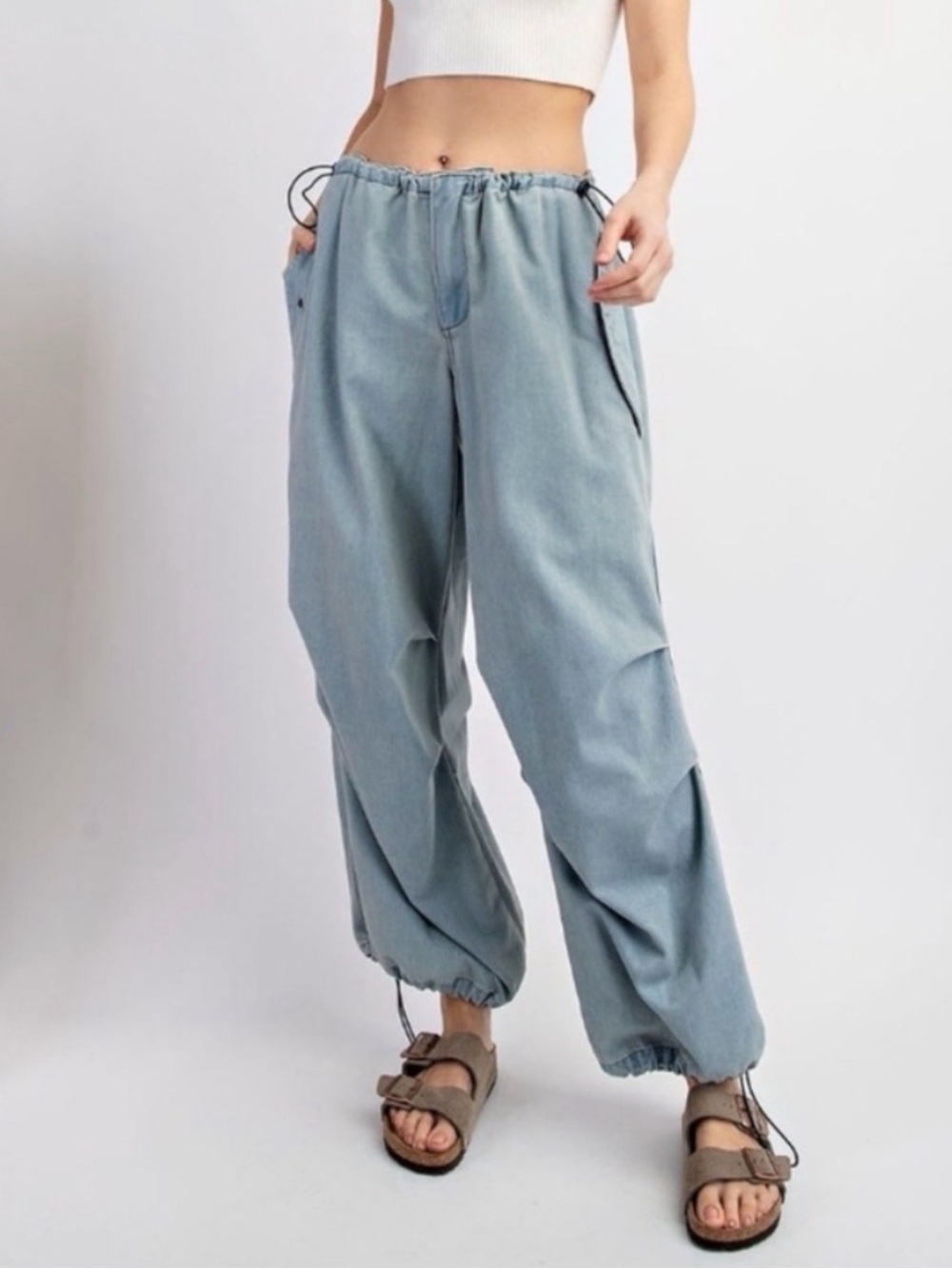 ee:some Blue Jean Dream Parachute Pants Wide Barrel Leg Baggy Size Large
